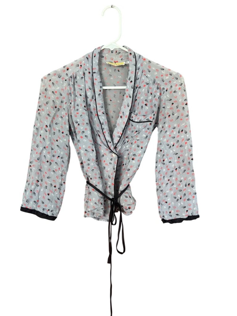 1970s Diane Gilman For Cabal Sheer Wrap Shirt With Abstract Print Size S - Picture 2 of 10